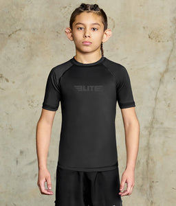 standard black short sleeve no-gi kids bjj rash guard