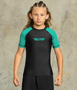 standard green short sleeve no-gi kids bjj rash guard