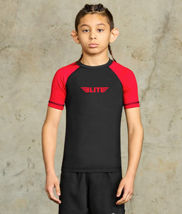 standard red short sleeve no-gi kids bjj rash guard