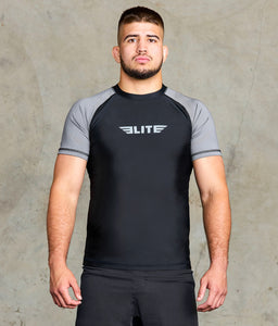 standard grey short sleeve mens no-gi bjj rash guard