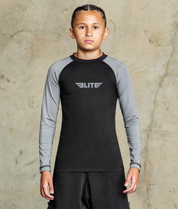 standard grey long sleeve no-gi kids jiu jitsu rashguard