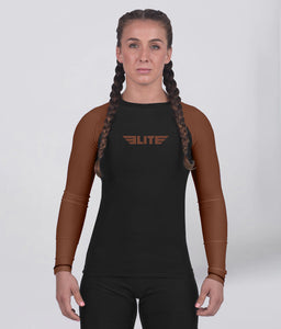 standard brown long sleeve womens no-gi bjj rash guard