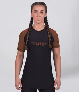 standard brown short sleeve womens no-gi bjj rash guard