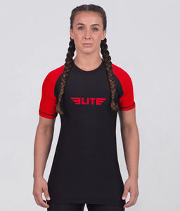 standard red short sleeve womens no-gi bjj rash guard