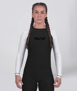 standard white long sleeve womens no-gi bjj rash guard