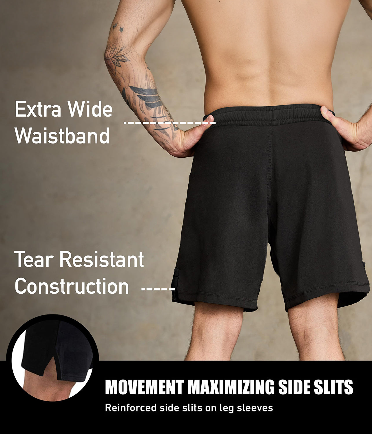 elite sports black jack series black no-gi jiu jitsu shorts with reinforced side slits