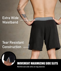 elite sports black jack series gray no-gi jiu jitsu shorts with reinforced side slits
