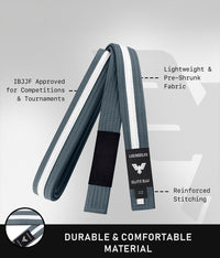 elite sports lightweight and preshrunk kids gray/white bjj belt