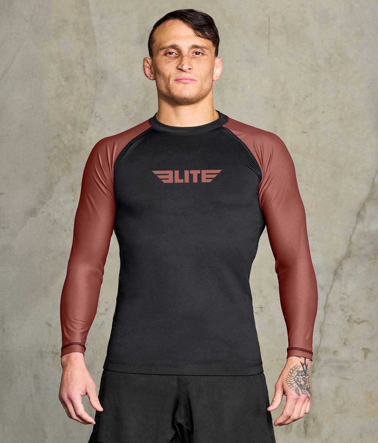 standard brown long sleeve mens no-gi jiu jitsu rashguard