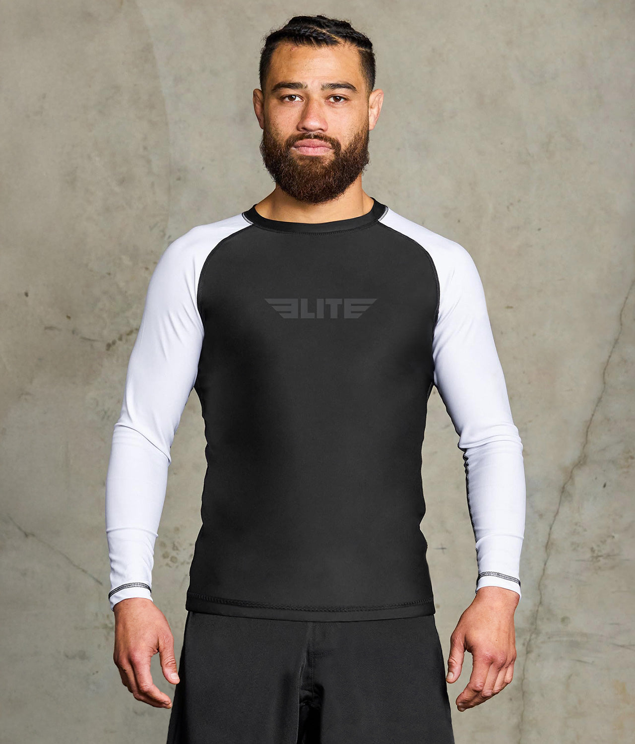 standard white long sleeve mens no-gi jiu jitsu rashguard