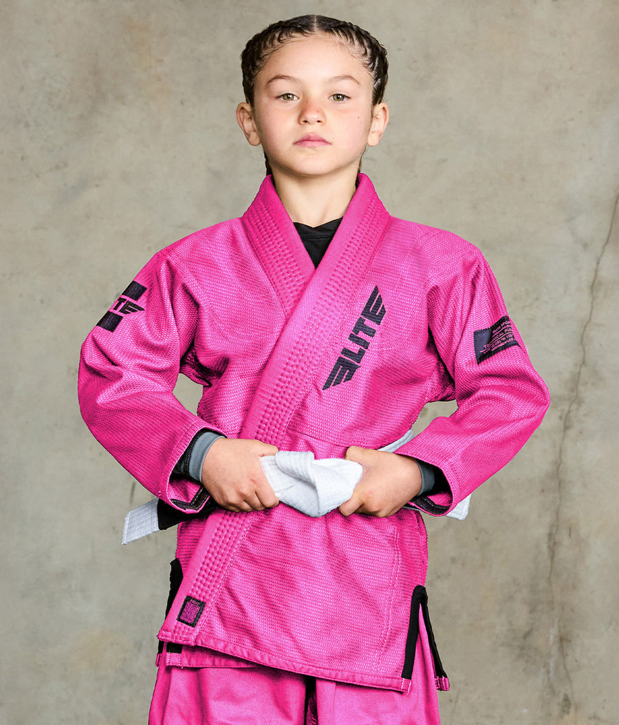 elite sports core pink brazilian jiu jitsu kids bjj gi