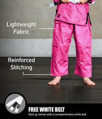elite sports core pink youth bjj gi with free white belt