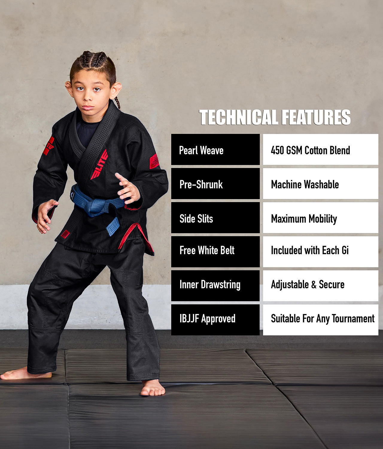 Kids' Core Black Brazilian Jiu Jitsu BJJ Gi