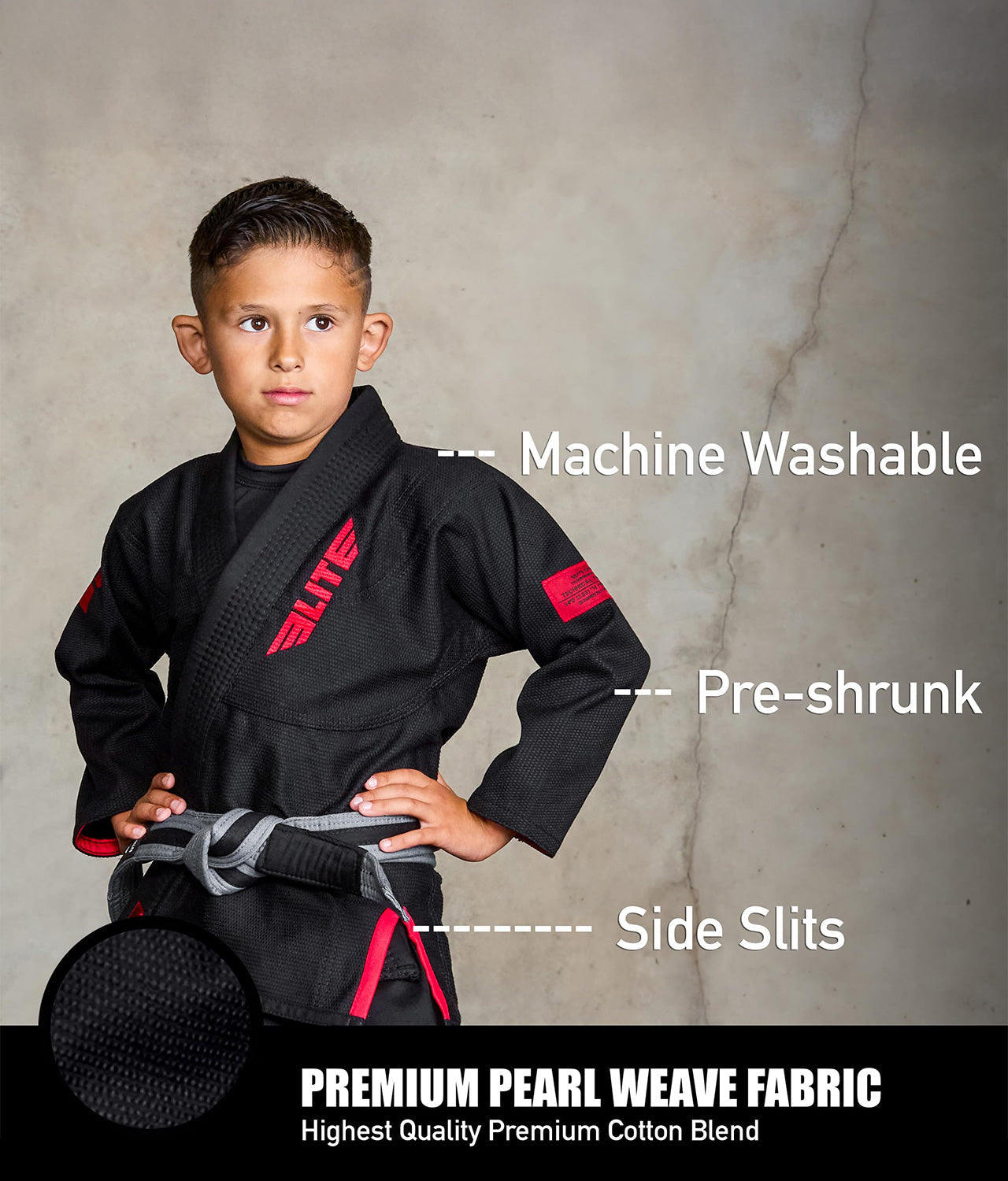 elite sports core black kids bjj wholesale kimono fabric