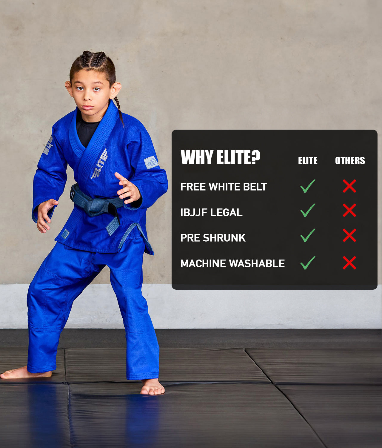 elite sports core blue children bjj wholesale uniform technical features