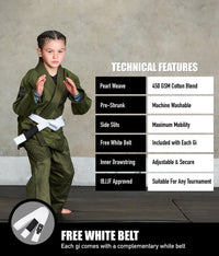 elite sports core green children bjj wholesale uniform technical features