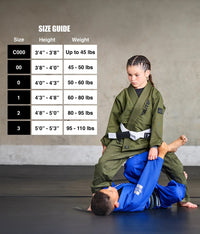 elite sports core green girls bjj wholesale gi size guide