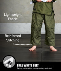 elite sports core green youth bjj wholesale gi with free white belt
