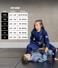 elite sports core navy-blue girls bjj wholesale gi size guide