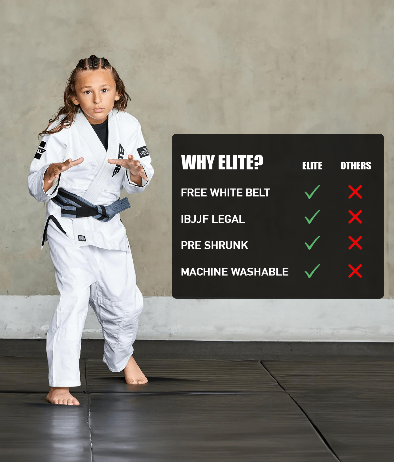 elite sports core white children bjj wholesale uniform technical features
