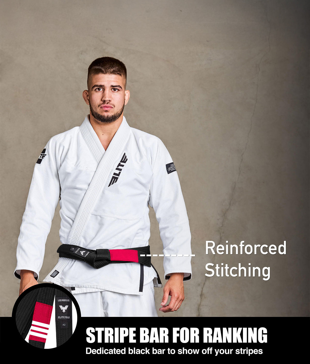 elite sports adults black bjj belt with stripe bar for ranking