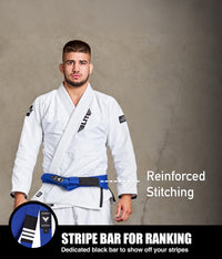 elite sports adults blue bjj belt with stripe bar for ranking