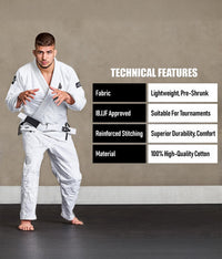 elite sports adults white bjj belt technical features