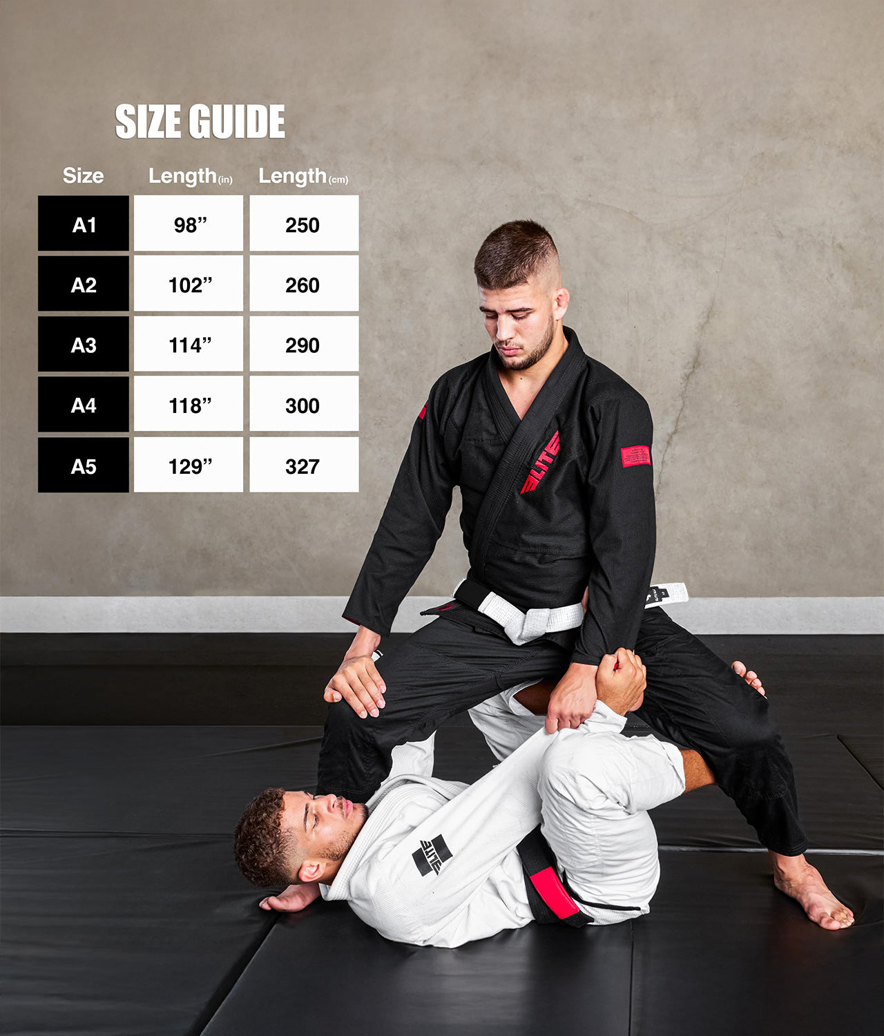 elite sports adults Brazilian jiu jitsu white bjj belt size guide
