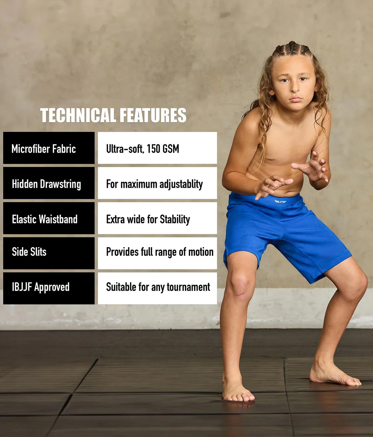 Black Jack Blue No-Gi Kids BJJ Shorts