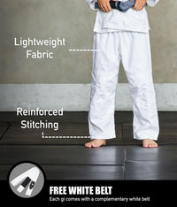 elite essential white youth jiu jitsu gi with free white belt
