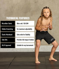 elite sports black jack series black kids bjj shorts technical features