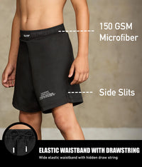elite sports black jack series black kids Brazilian jiu jitsu shorts with elastic waistband