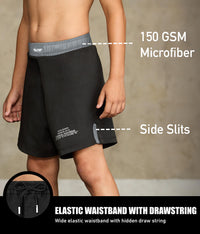 elite sports black jack series gray kids Brazilian jiu jitsu shorts with elastic waistband