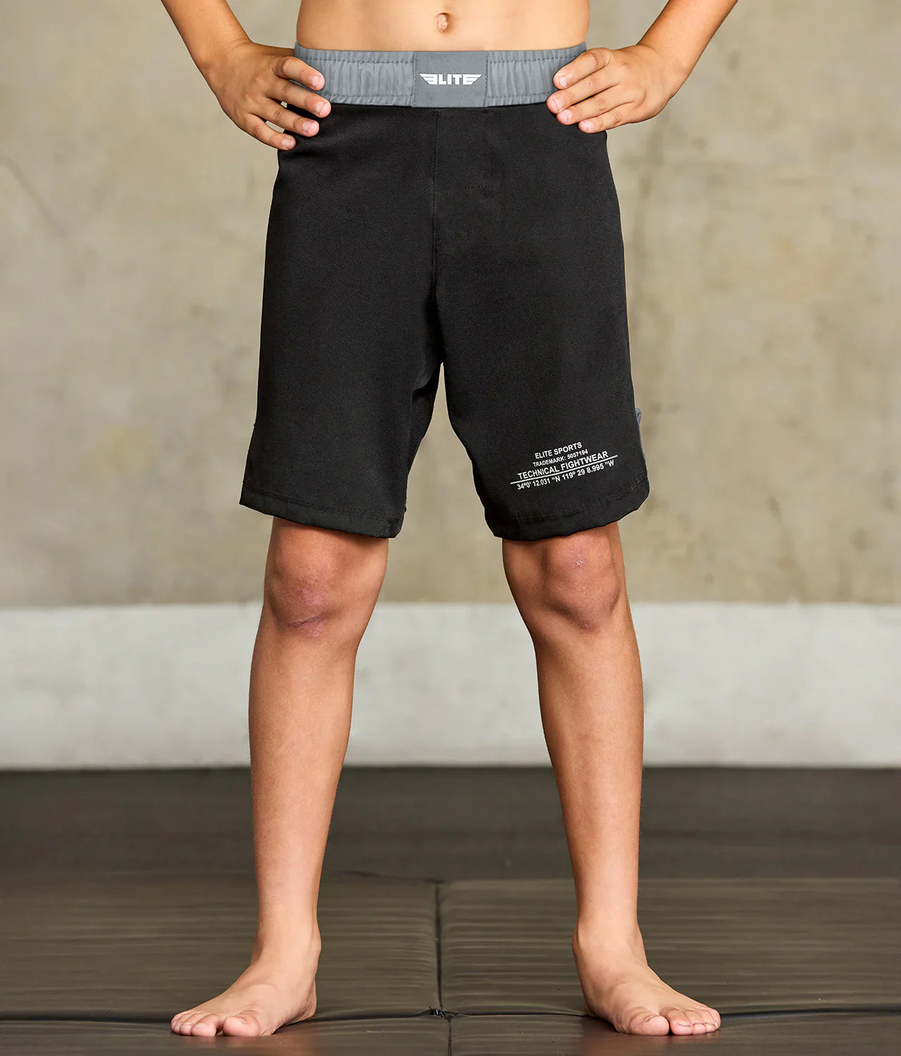 elite sports black jack series gray kids bjj shorts