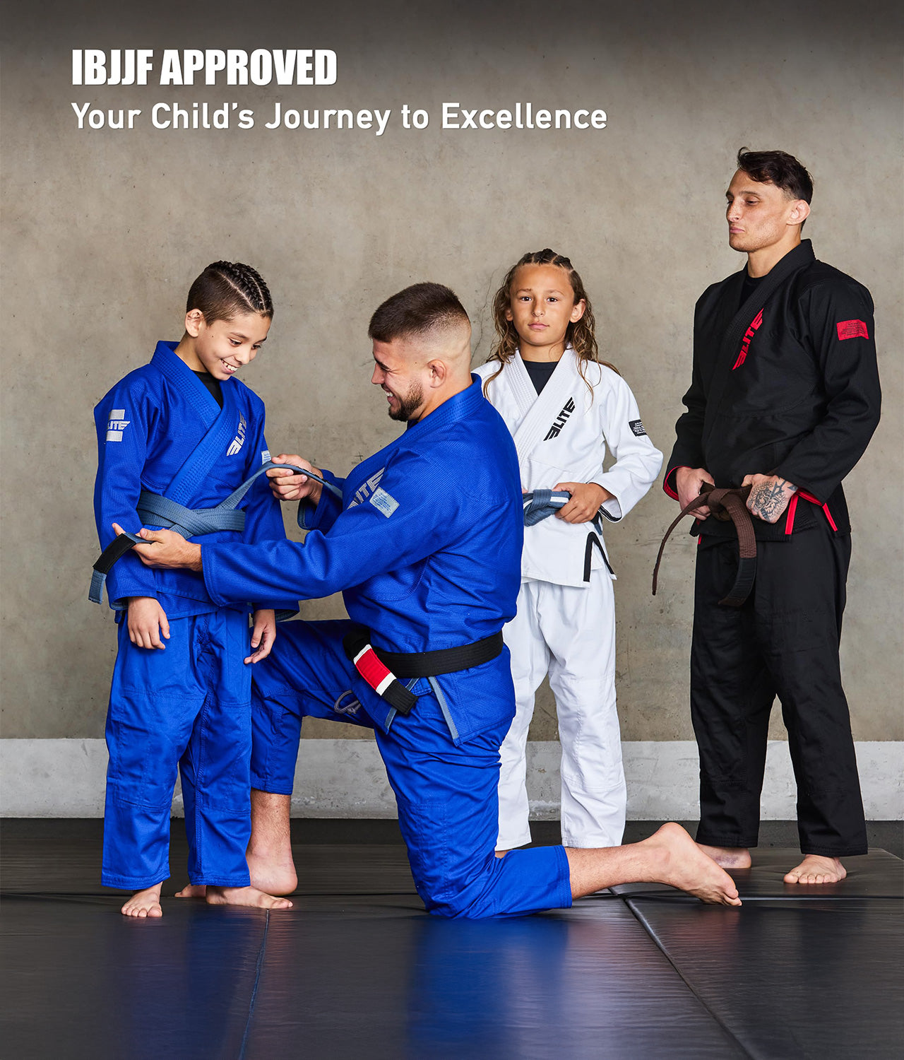 elite sports kids ibjjf approved gray bjj belt