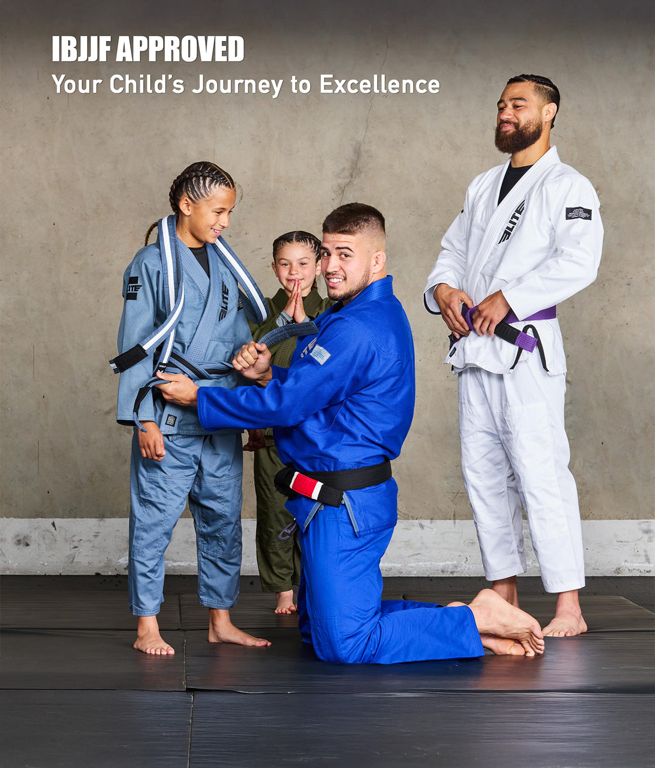 elite sports kids ibjjf approved gray/black bjj belt