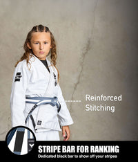 elite sports kids gray/white bjj belt with stripe bar for ranking