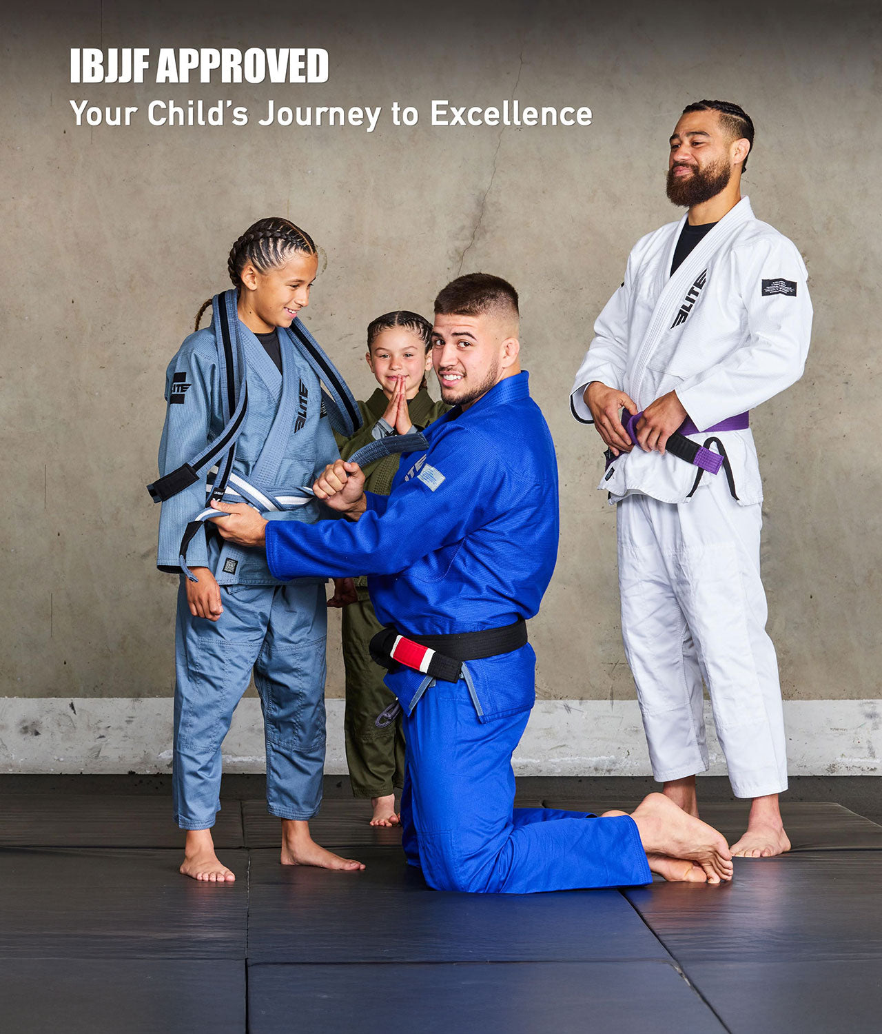 elite sports kids ibjjf approved gray/white bjj belt