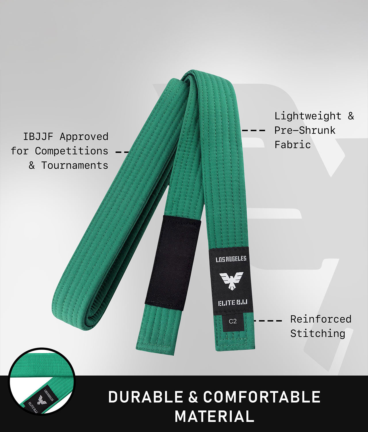 elite sports lightweight and preshrunk kids green bjj belt