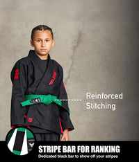 elite sports kids green bjj belt with stripe bar for ranking