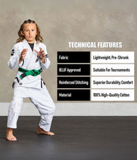elite sports kids green/black bjj belt technical features