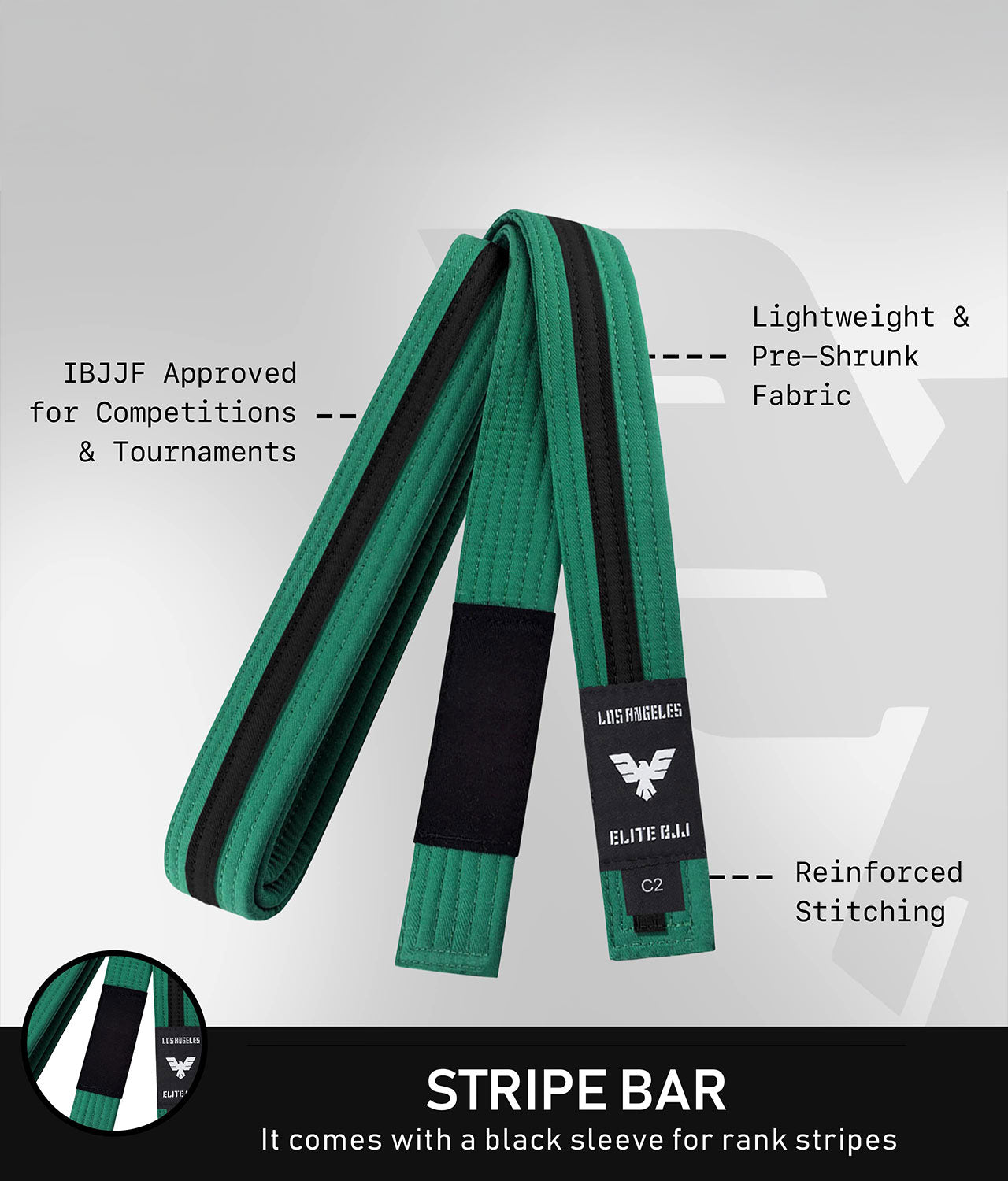 elite sports lightweight and preshrunk kids green/black bjj belt