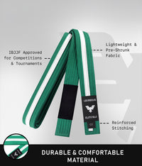 elite sports lightweight and preshrunk kids green/white bjj belt