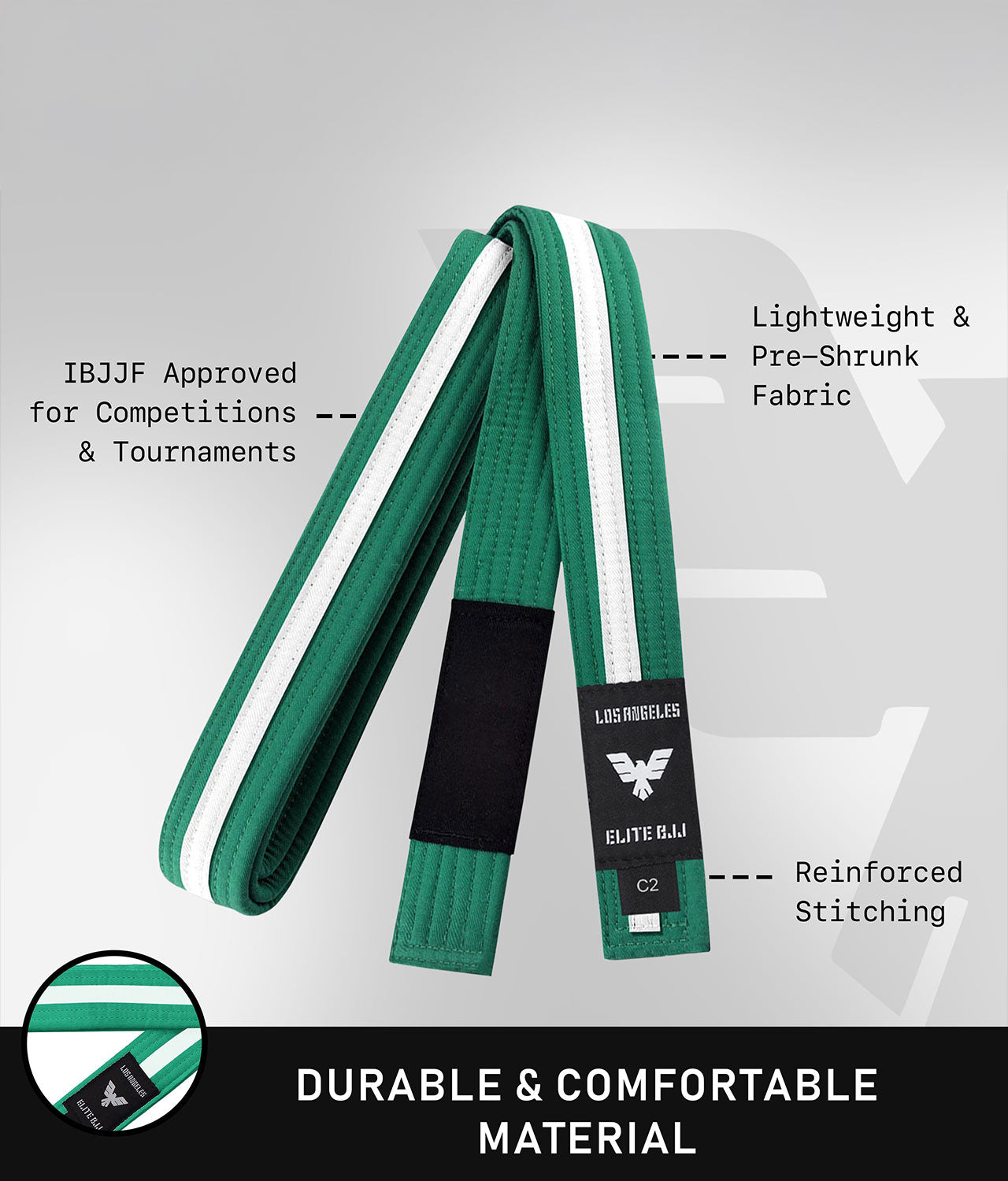 elite sports lightweight and preshrunk kids green/white bjj belt