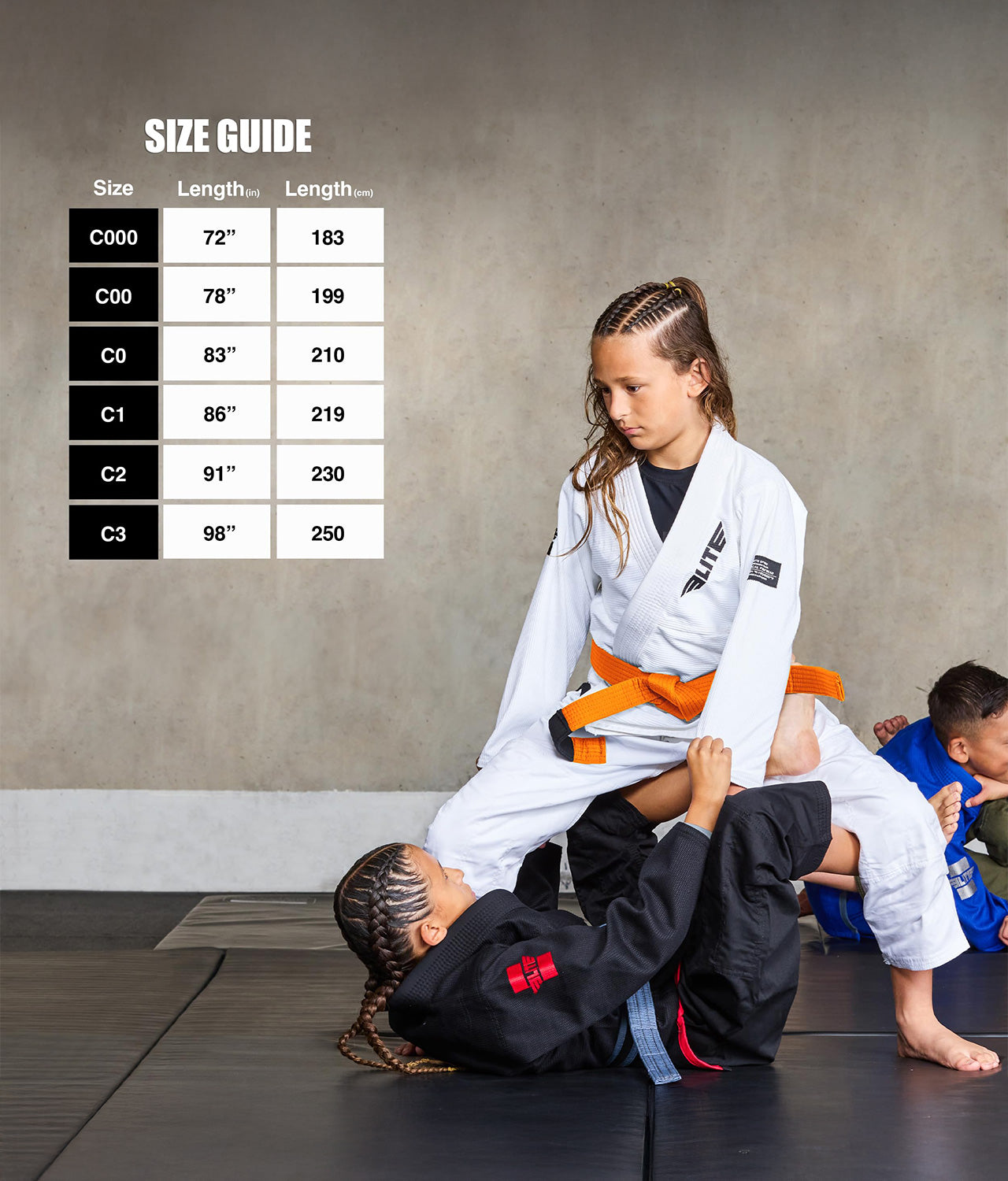 elite sports kids Brazilian jiu jitsu orange bjj belt size guide