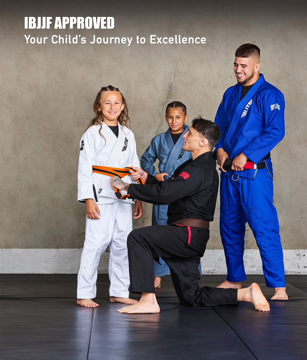 elite sports kids ibjjf approved orange/black bjj belt