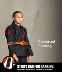 elite sports kids orange/black bjj belt with stripe bar for ranking