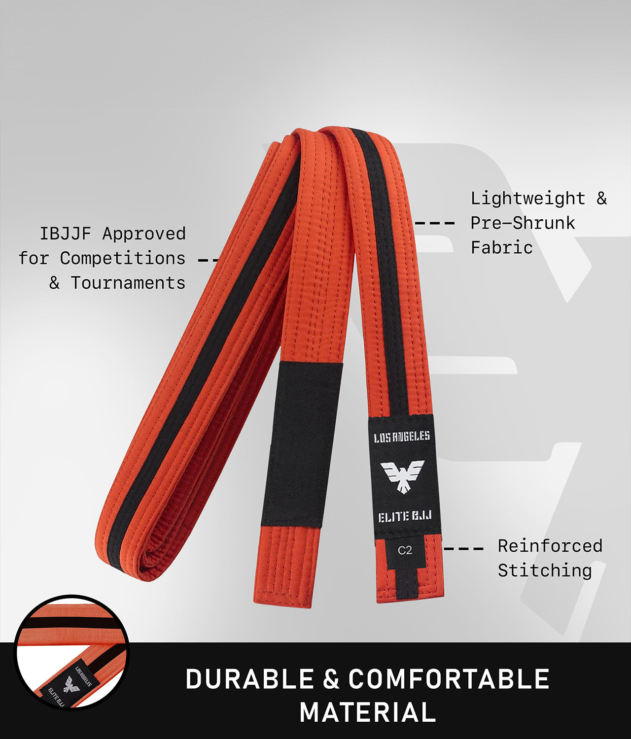 elite sports lightweight and preshrunk kids orange/black bjj belt
