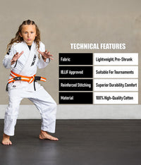 elite sports kids orange/white bjj belt technical features