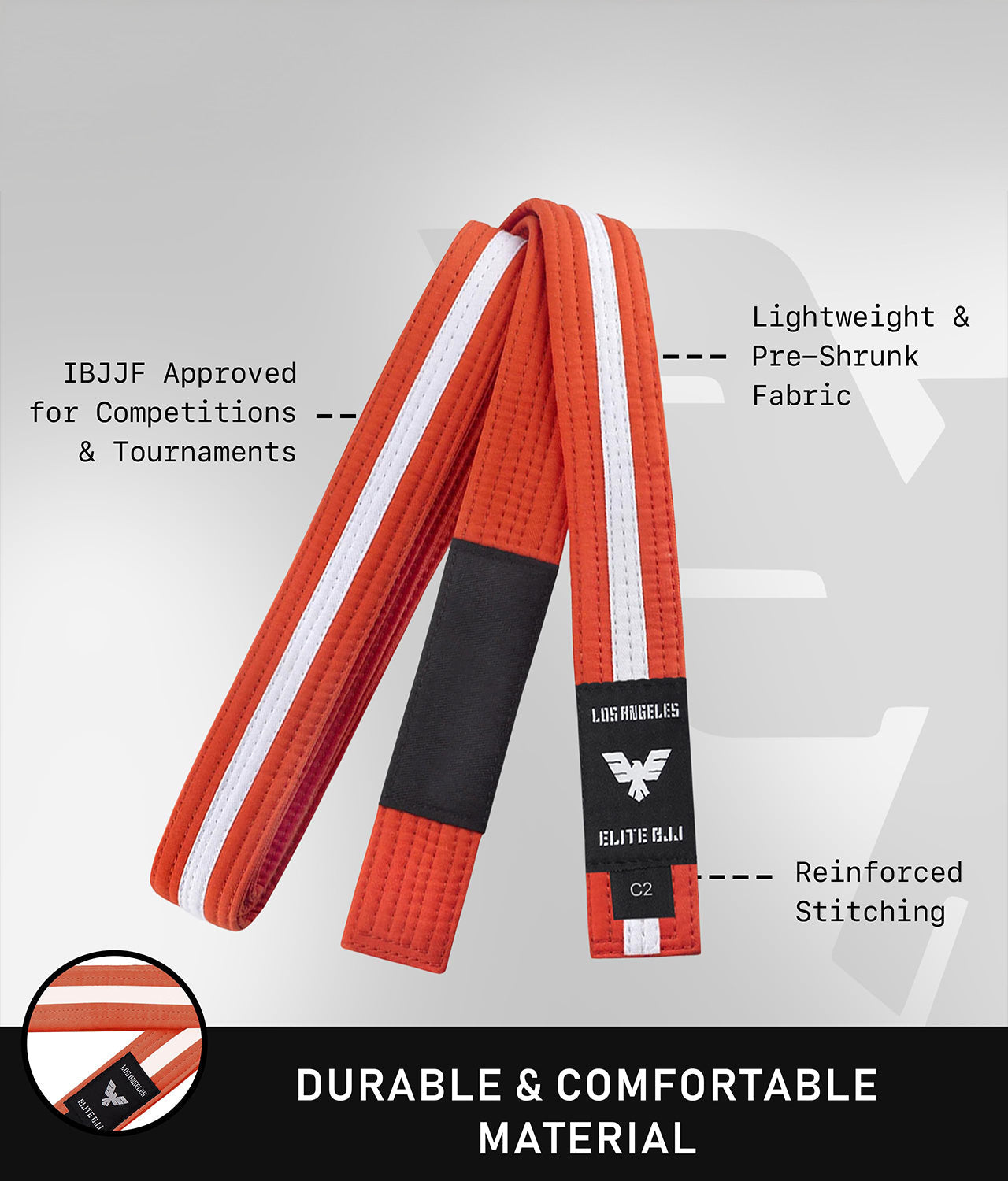 elite sports lightweight and preshrunk kids orange/white bjj belt